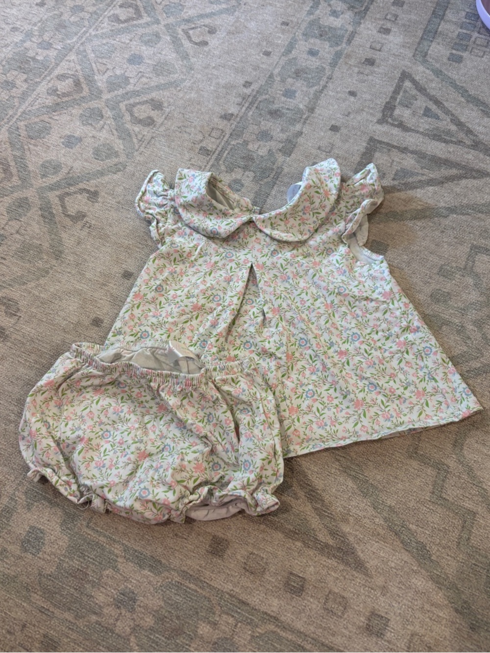 Girls Floral Pink Cream Matching Set with Peter Pan Collar